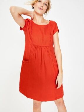Boden Orange Short-Sleeve Scoop Neck Pocket Dress